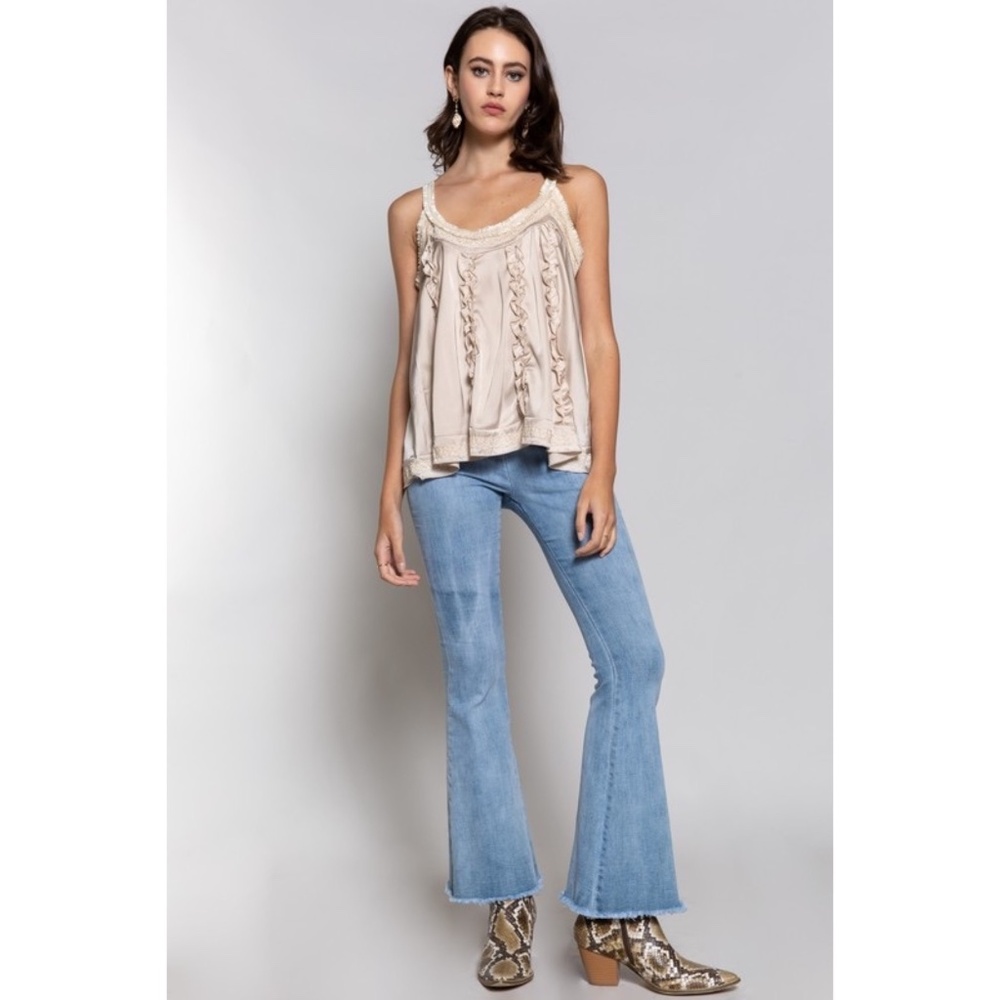 POL Rose Pink Satin Flowy Ruffled Cami Top - Picture 6 of 8